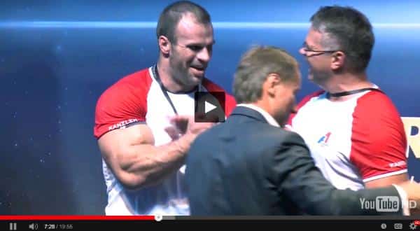 Denis Cyplenkov and John Brzenk laughing at the awards ceremony - A1 Russian Open 2014