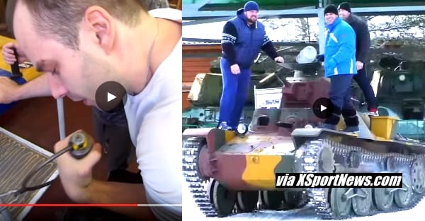 Ivan Matyushenko 2016 Armwrestling Training, Cyplenkov, Sarychev, Malanichev on a tankette │ Collage made by XSportNews using images from the video