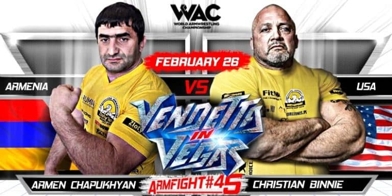 Armen Chapukhyan vs. Christian Binnie, ARMFIGHT #45 Vendetta in Vegas, 26 February 2016 │ Image Source: armpower.net [edited by XSportNews]