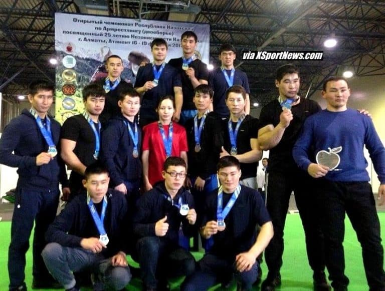 Shardara Armsport Club medalists at the Kazakhstan National Armwrestling Championships 2016 │ Photo Source: Zhandos Nurhalykov [edited by XSportNews]