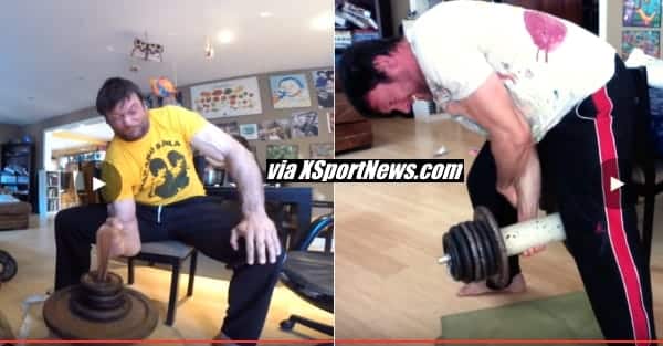 Devon Larratt, 147.5 lb ~ 70 kg, 4 inch ~ 10 cm handle, 1 hand supported deadlift │ Capture by XSportNews from the video