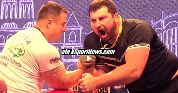 Krasimir Kostadinov vs. Genadi Kvikvinia, +110 kg Semifinal, EUROARM 2016 │ Capture by XSportNews from the video