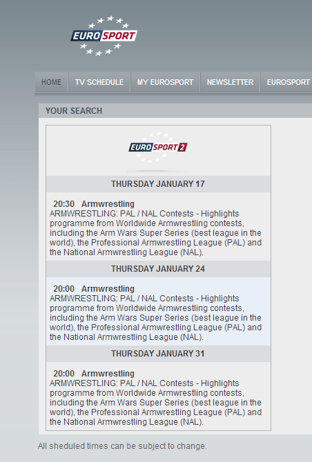 ARM WARS – Today on Eurosport 2 │17 January 2013