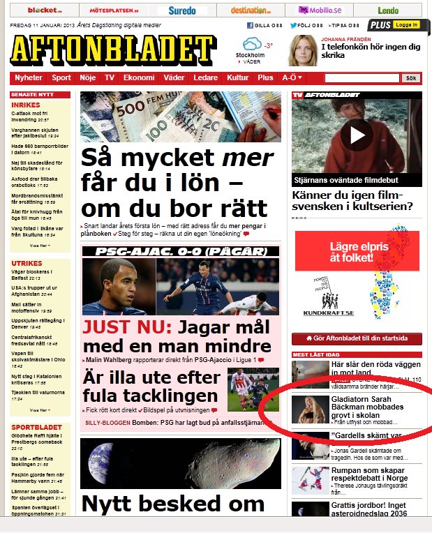 The gladiator Sarah Spirit Bäckman second most viewed in Sweden's biggest newspaper Aftonbladet