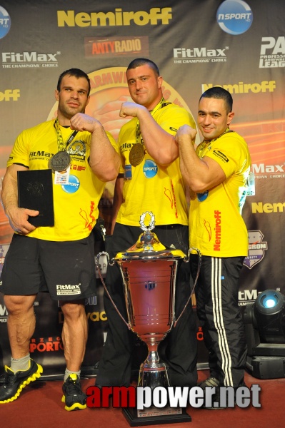 2. Denis Cyplenkov, 1. Andrey Pushkar, 3. Rustam Babayev │Nemiroff World Cup 2011 - SENIOR MEN LEFT HAND OPEN PODIUM