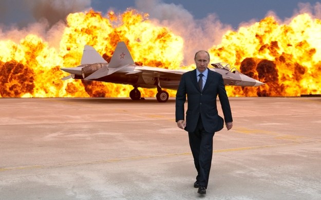 Vladmir Putin - Walking away from explosion, fighter aircraft