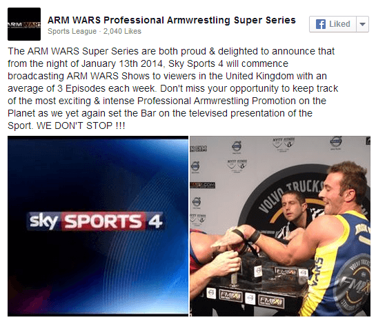 ARM WARS on Sky Sports 4 │ Source:  ARM WARS Professional Armwrestling Super Series