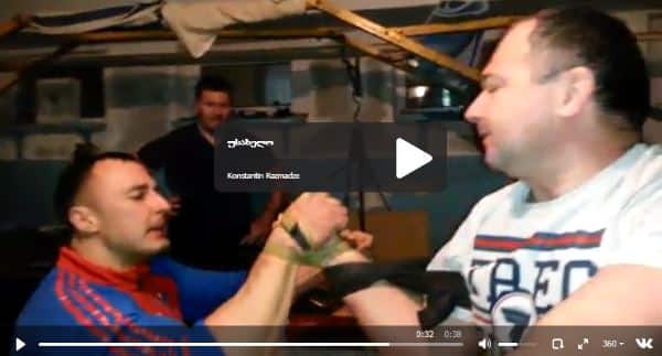 Alexey Voevoda vs. Kote Razmadze - Armwrestling Training with help, strap │ Capture by XSportNews from the video