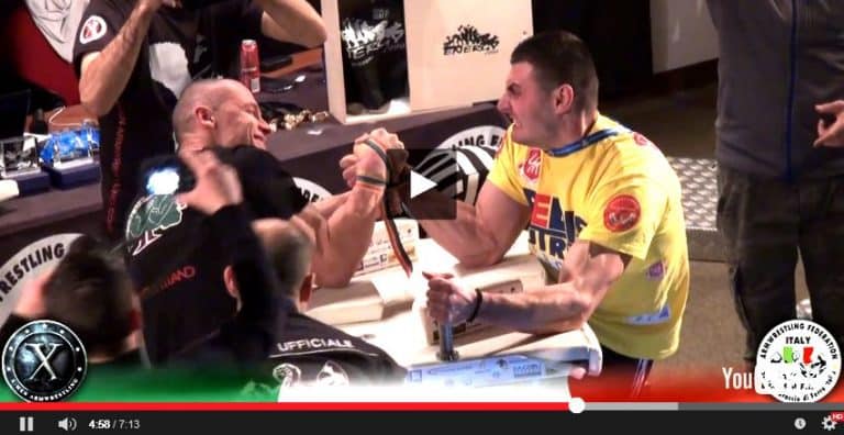 Janis Amolins vs. Viorel Dobrin - right hand - X-MEN ARMWRESTLING ITALY 2014  │ Capture by XSportNews from the video