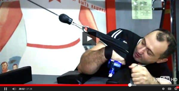 Kote Razmadze - Armwrestling Training with an empty plastic bottle │ Capture by XSportNews from the video