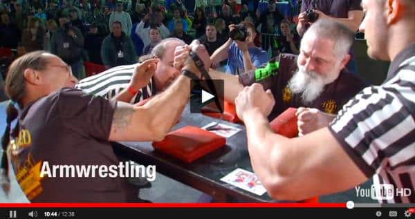 Ron Klemba vs. "Crazy" George Iszakouits - 2014 Arnold Classic Armwrestling Challenge │ Capture by XSportNews from the video