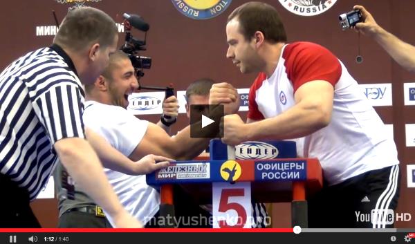 Zaurbek Khodov vs. Ivan Matyushenko, RUSARM 2015, Russian National Armwrestling Championship 2015 │ Capture by XSportNews from the video