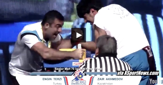 Engin Terzi vs. Zair Akhmedov - WorldArm 2015, 37th World Armwrestling Championships 2015 (WAF) │ Capture by XSportNews from the video Engin Terzi vs. Zair Akhmedov - WorldArm 2015, 37th World Armwrestling Championships 2015 (WAF) │ Capture by XSportNews from the video