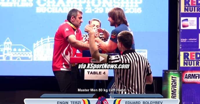 Engin Terzi vs. Eduard Boldyrev, Master Men 80 kg Left Hand, EuroArm 2016 │ Capture by XSportNews from the live stream Engin Terzi vs. Eduard Boldyrev, Master Men 80 kg Left Hand, EuroArm 2016 │ Capture by XSportNews from the live stream