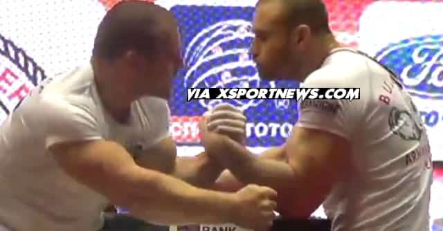 Sasho Andreev vs. Stefan Lengarov, 90 kg Left Hand Final, 2017 Bulgarian National Armwrestling Championship │ Capture by XSportNews from the video