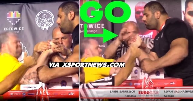 Sabin Badulescu vs Levan Saginashvili, Referee Grip, EuroArm 2017 │ Collage made by XSportNews using images from the videos