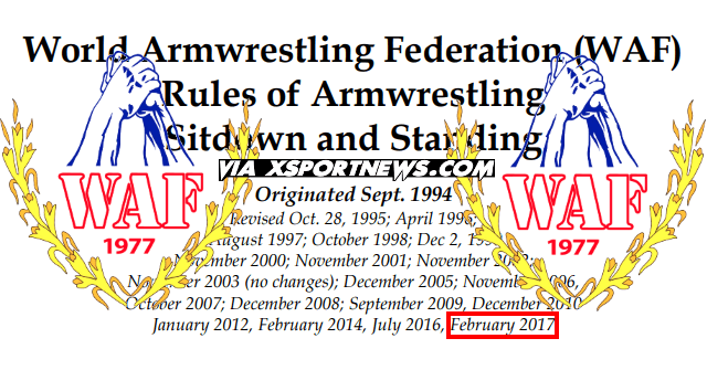 Rules of Armwrestling WAF - World Armwrestling Federation, February 2017